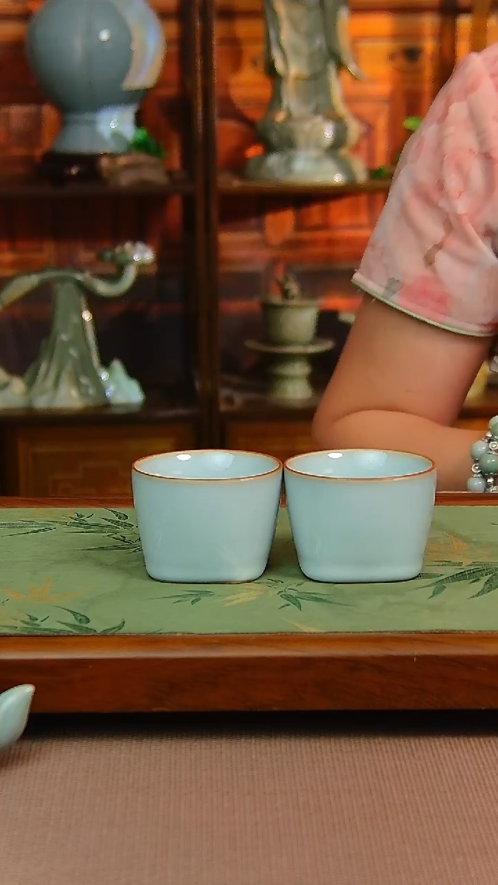 瓷片原矿汝瓷福利单杯一对，全品