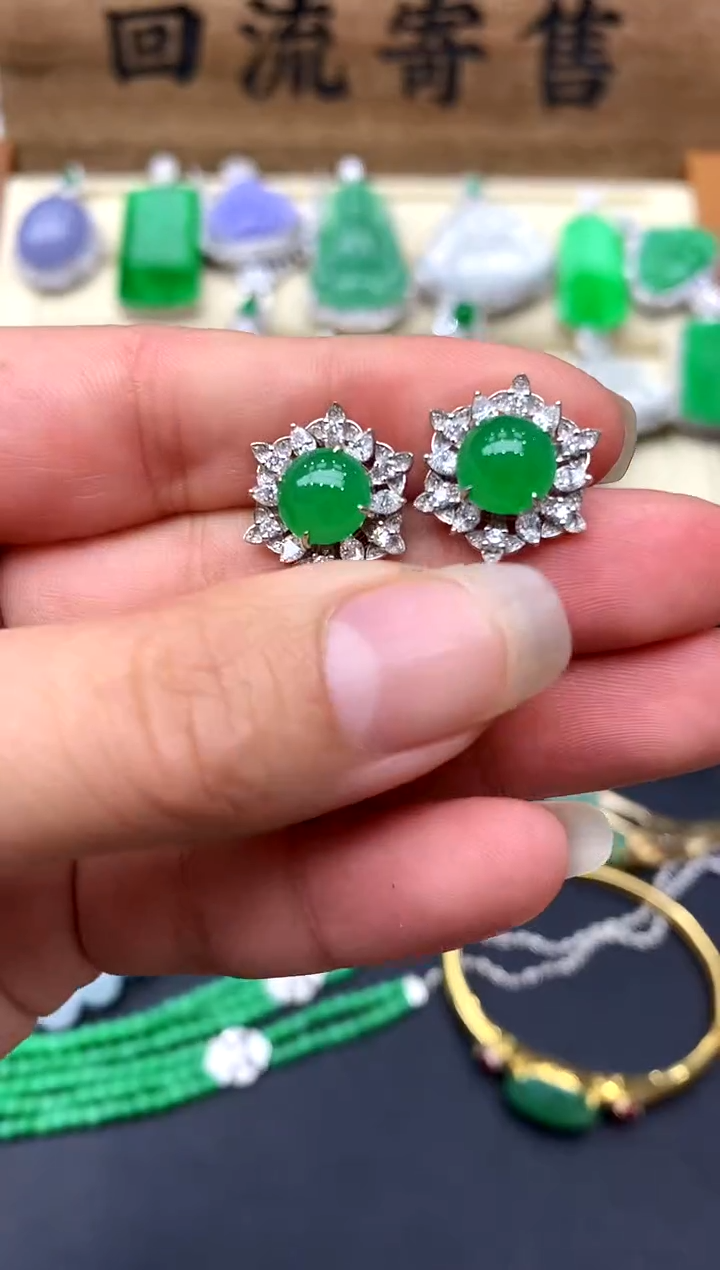 【闪购商品】翡翠耳饰18K金镶嵌385-中国好珍宝