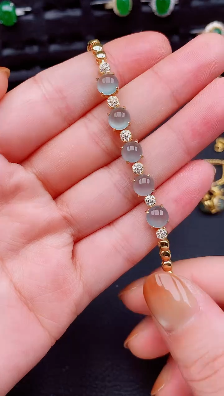 【闪购商品】翡翠手链银S925镶嵌天然a货翡翠222