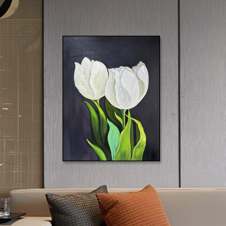 【黑郁金香】艺术简约轻奢写意画玄关沙发背景客厅卧室餐厅竖款挂画