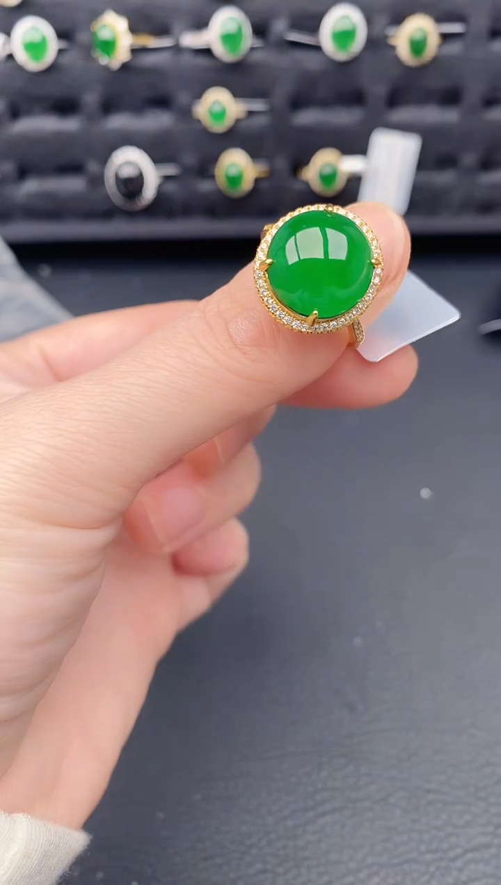 银S925镶嵌戒指翡翠天然a货翡翠317