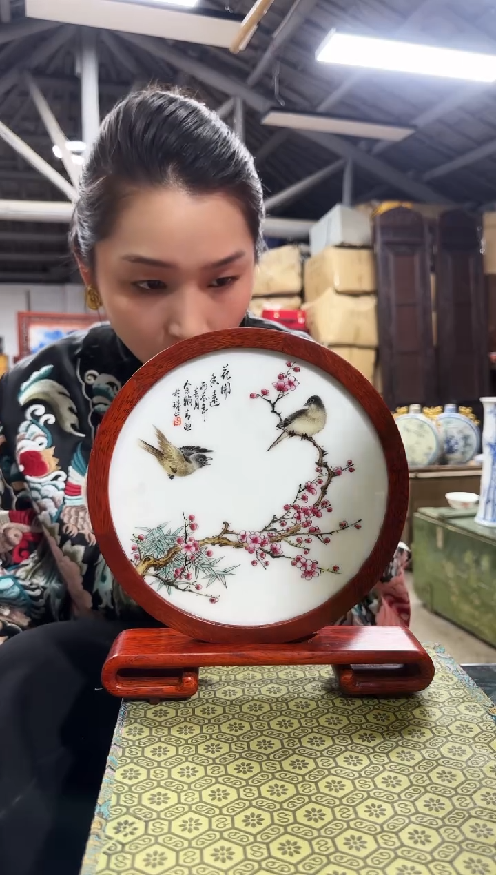 摆件瓷满园春色屏风瓷板画