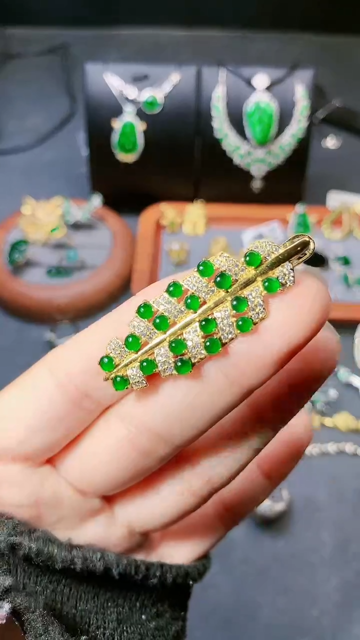 【闪购商品】翡翠耳饰银S925镶嵌发夹