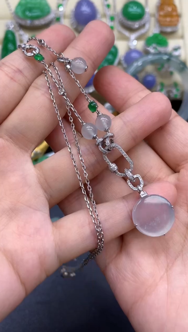 颈饰18K金镶嵌翡翠484-中国好珍宝