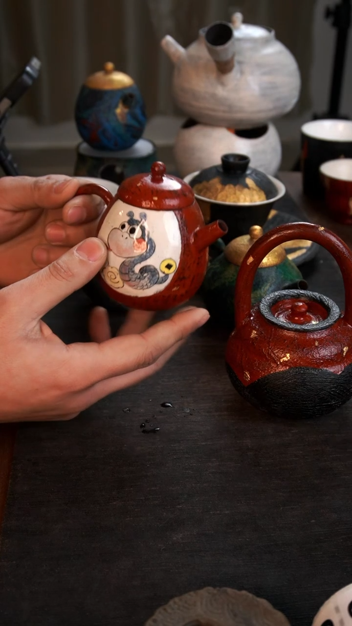【闪购商品】其他大漆粉引手绘壶031