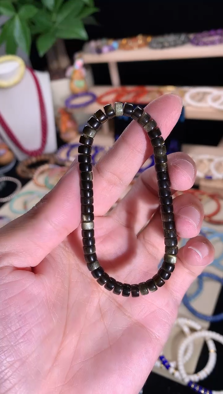黑曜岩未镶嵌手串天然金曜石药片手串5.5mm