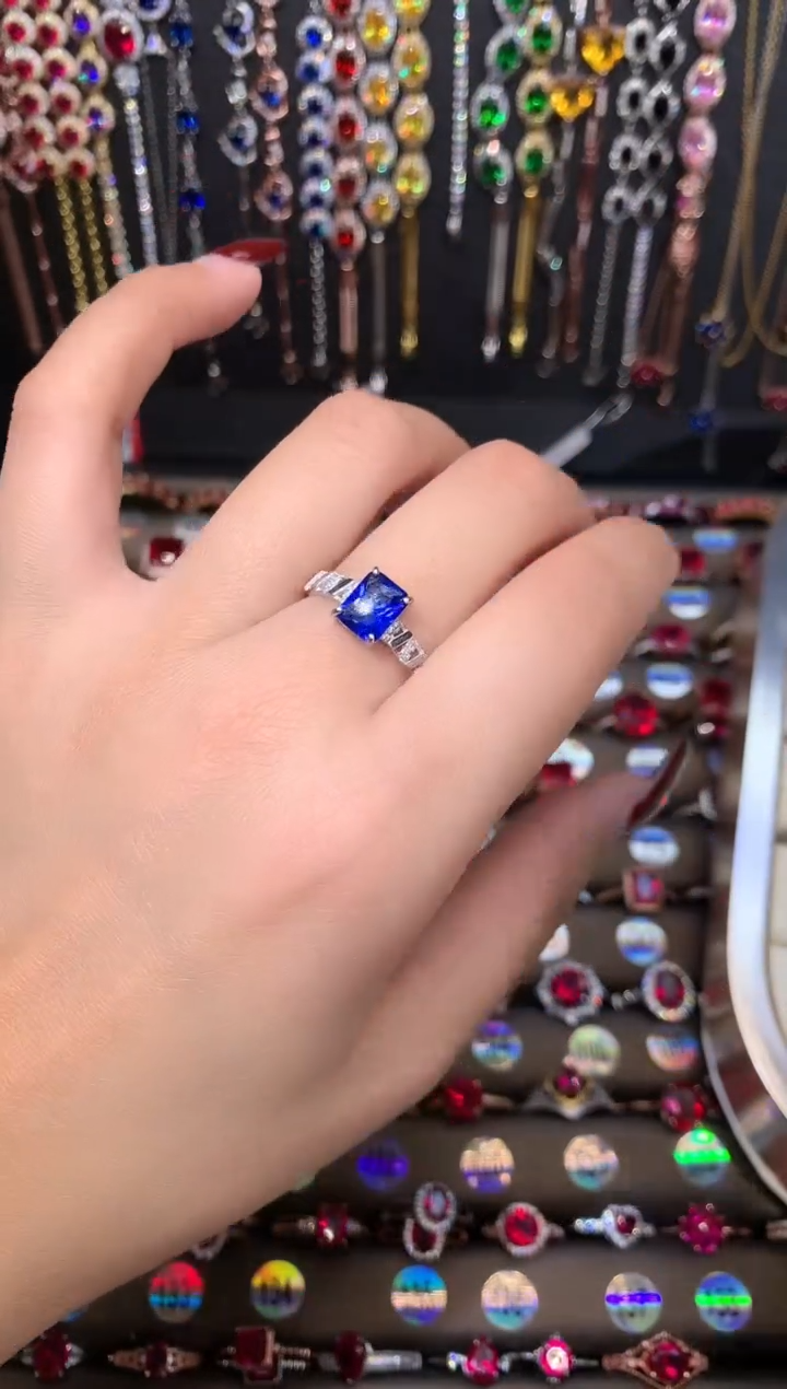 【闪购商品】蓝宝石戒指银S925镶嵌银色