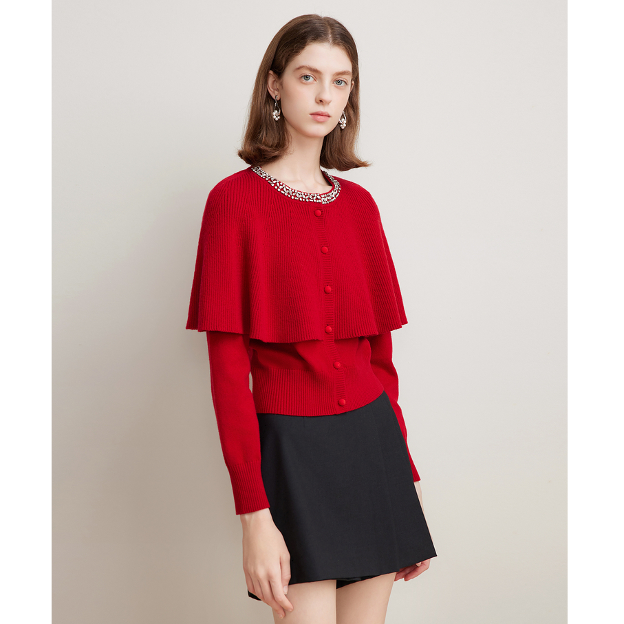 Goodland美地女装2025冬季新款斗篷气质假两件毛针织衫LC35506600