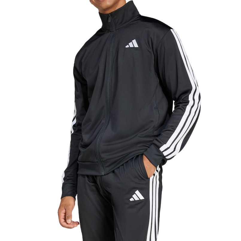 阿迪达斯/Adidas男款黑色条纹拉链复古立领长袖夹克外套 JI8816