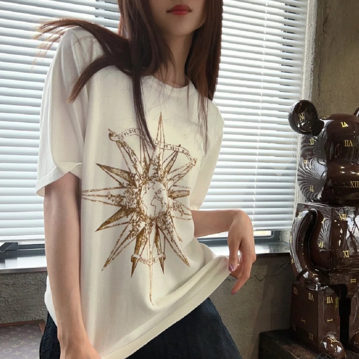未使用 DIOR/迪奥 米白色光茫图案短袖T恤/S