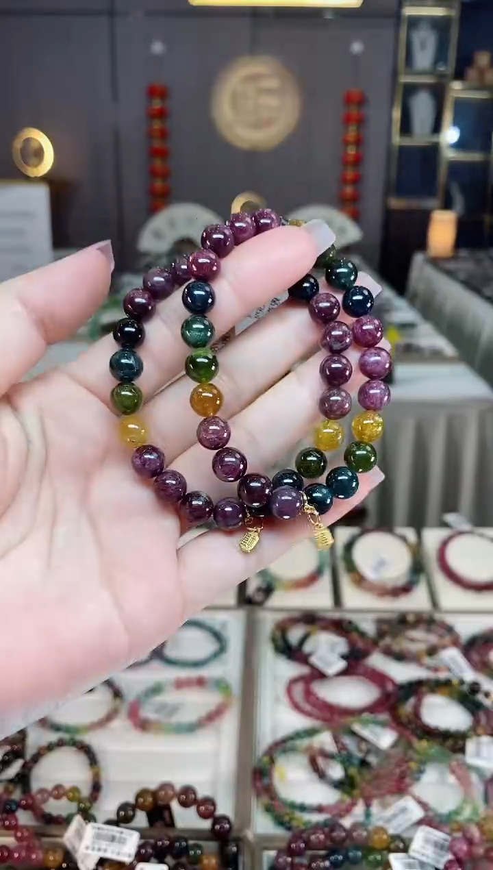 未镶嵌老矿碧玺彩虹单圈手串8mm+碧玺hon多样性发一条 