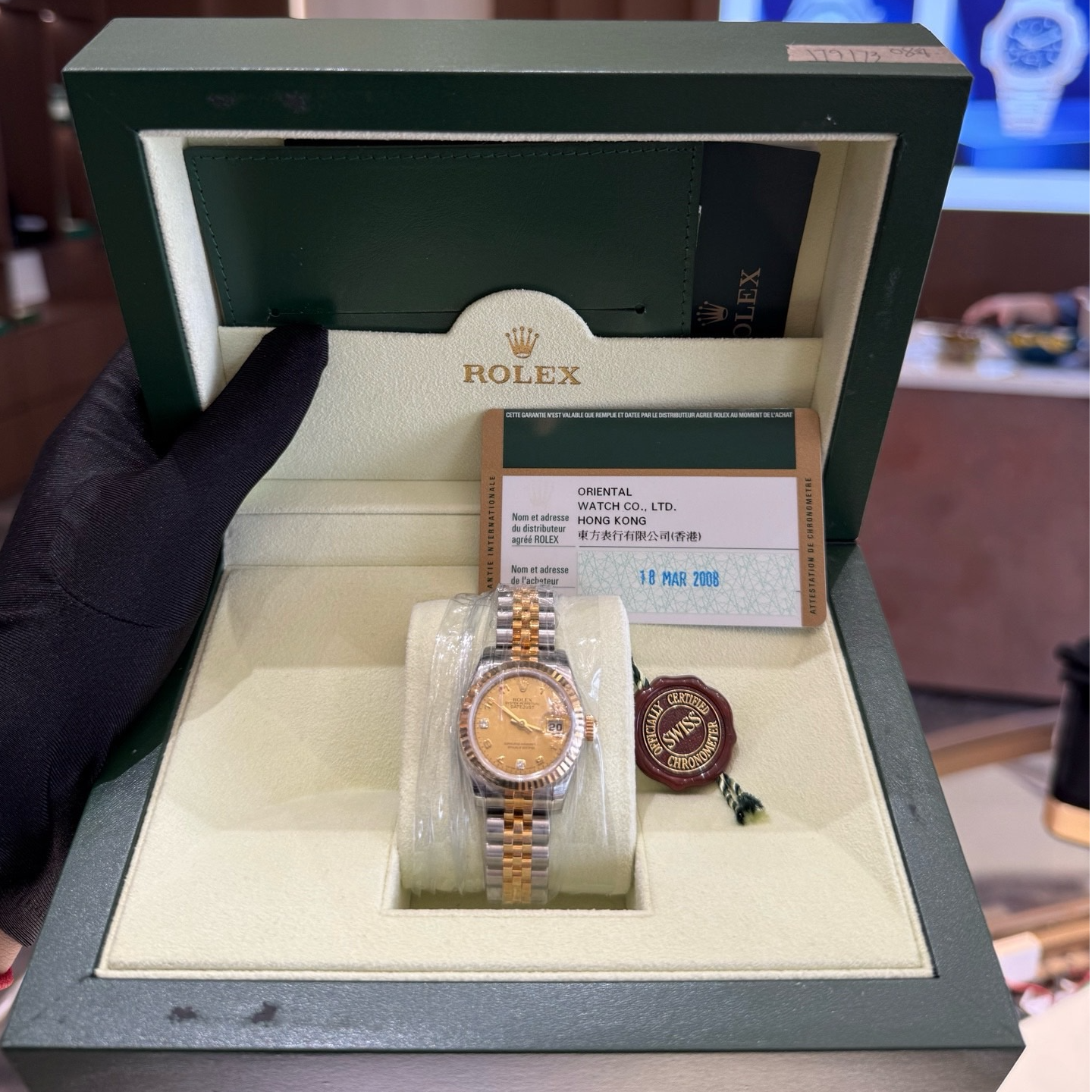 未使用 Rolex/劳力士 佰盛 08年全套日志型179173特殊盘69钻刻28