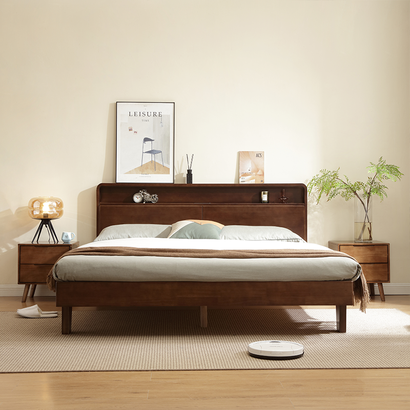 实木床1米8主卧双人现代简约1.5小户型民宿家用全木床