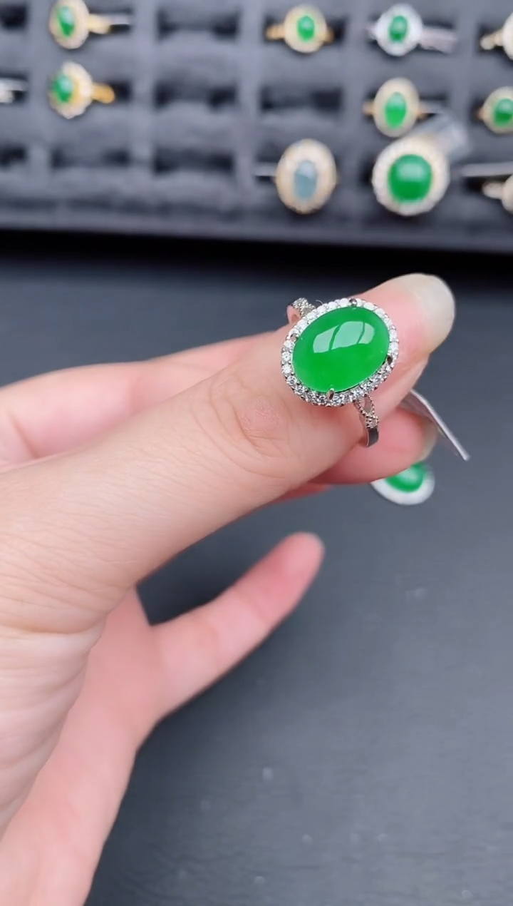 银S925镶嵌戒指翡翠天然a货翡翠200