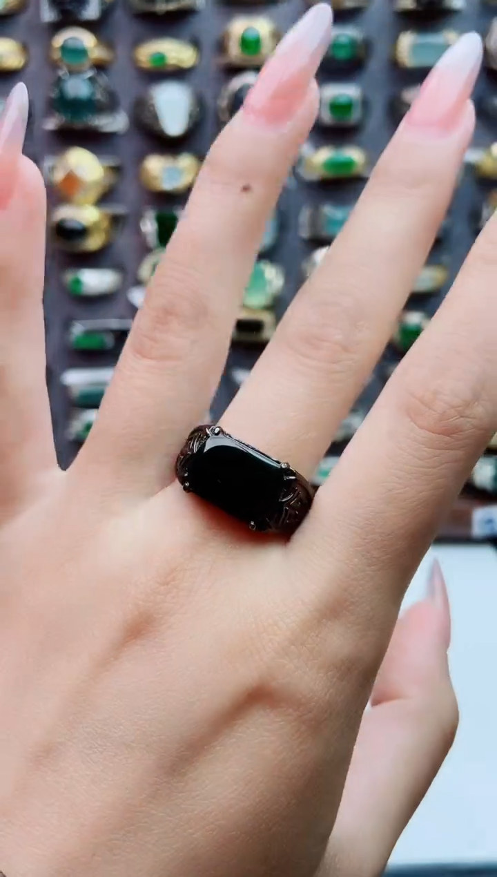 银S925镶嵌戒指翡翠天然翡翠男戒