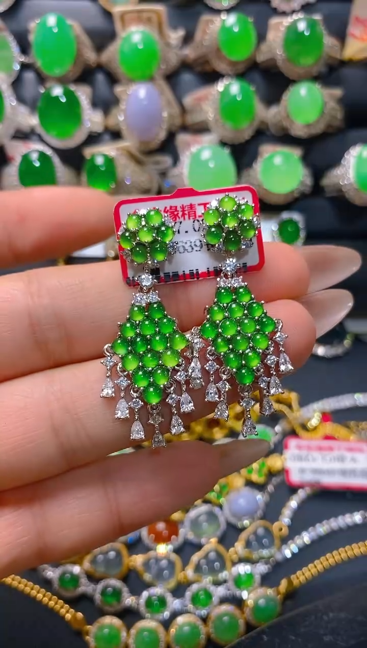 【闪购商品】翡翠耳饰银S925镶嵌天然A货翡翠1