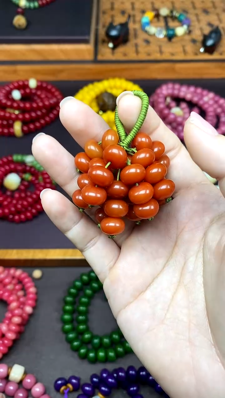 手串白玉菩提柿子红PT串挂件  