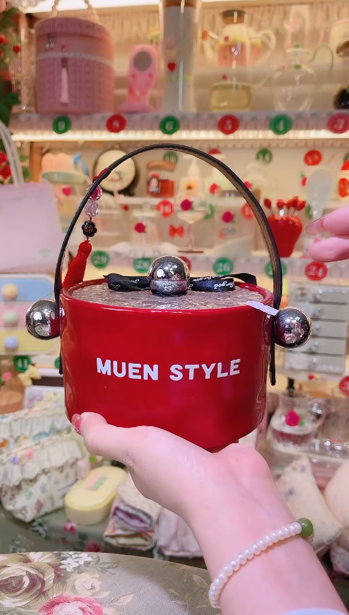 红色陶瓷提桶——手工制作品质好！