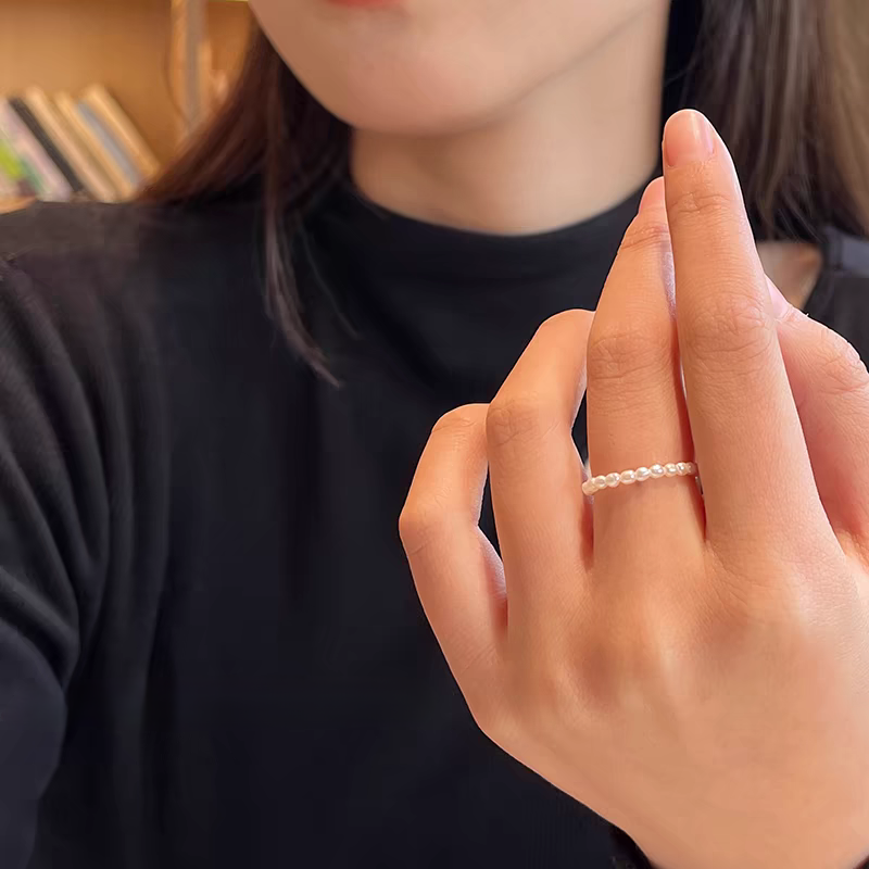【小米珠戒指】3-4mm天然淡水珍珠戒指 时尚百搭气质DJZ00838