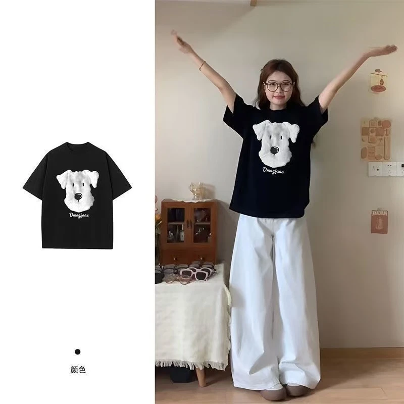 NASA联名kitty重磅~可爱小狗短袖t恤女中长款韩版ins风慵懒显瘦