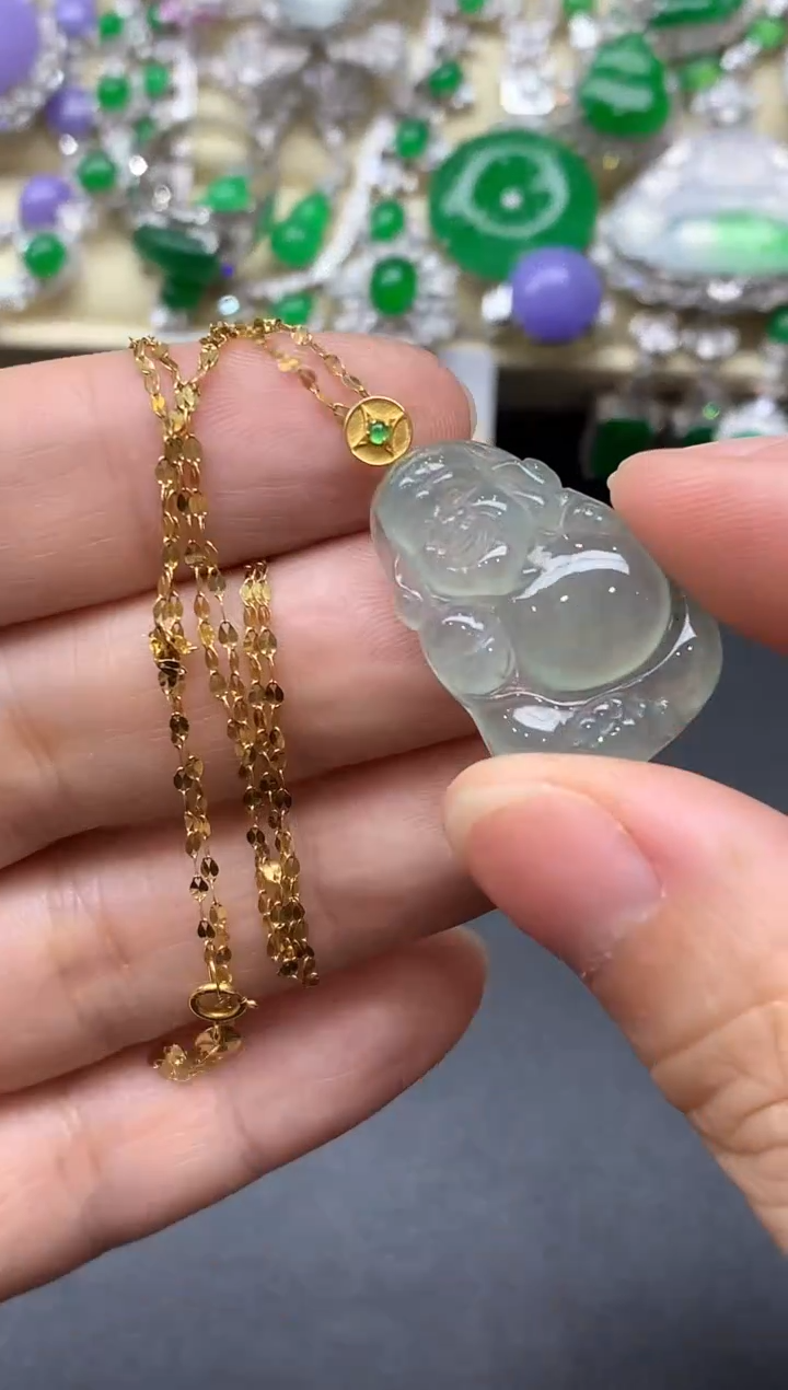 颈饰18K金镶嵌翡翠438-中国好珍宝