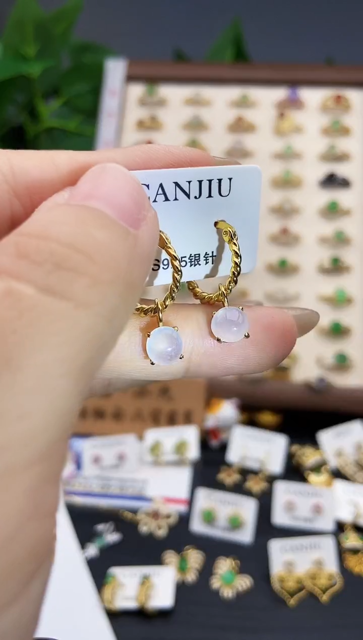 银S925镶嵌翡翠耳饰12