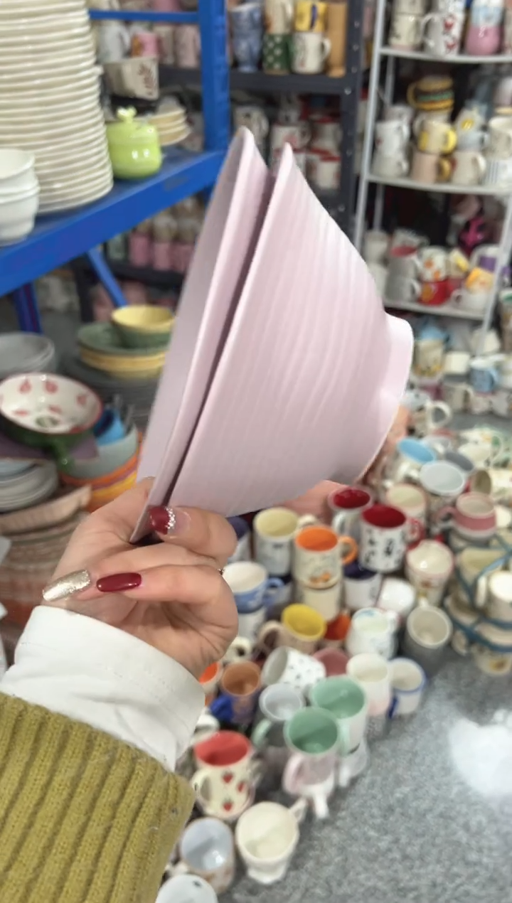 【闪购商品】瓷紫色斗笠7寸面碗哑光螺纹2个装（微瑕）