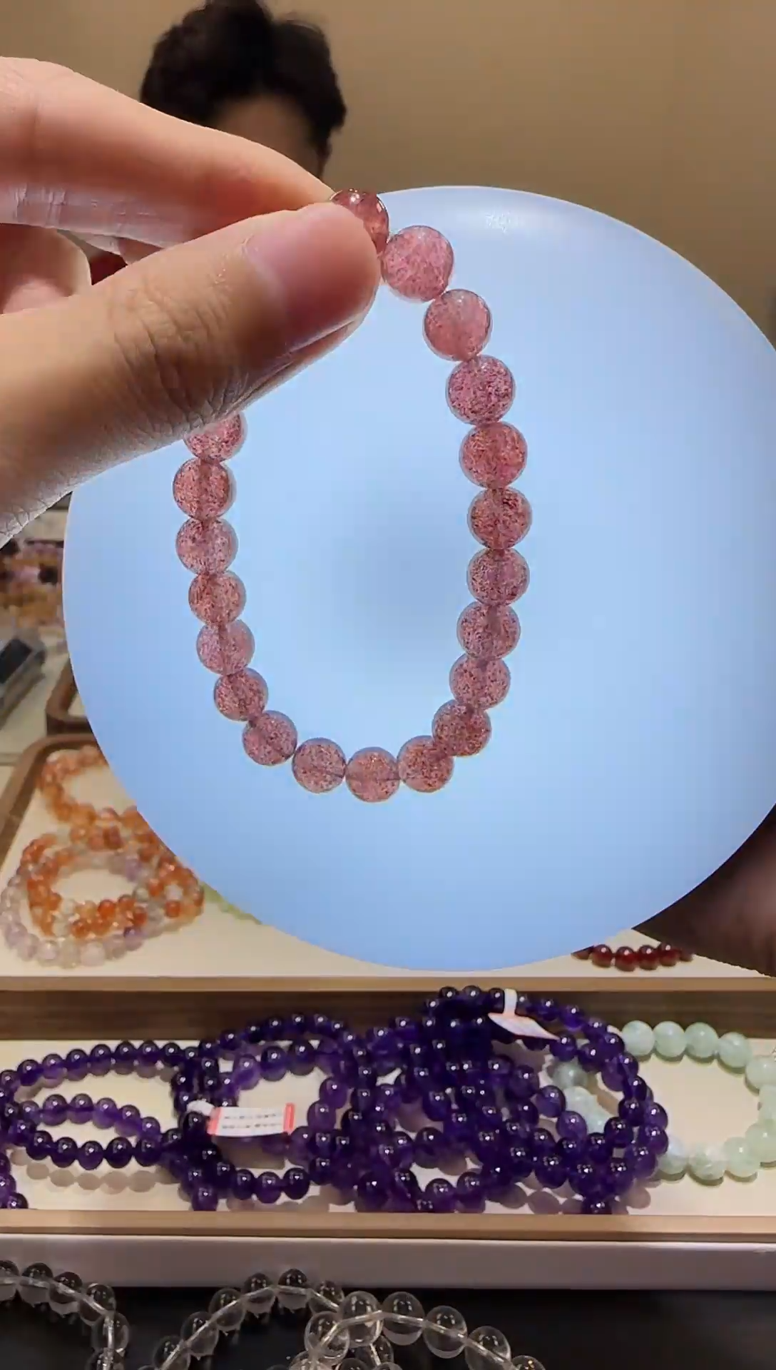 【闪购商品】石英质玉手链未镶嵌鸽血红草莓晶8