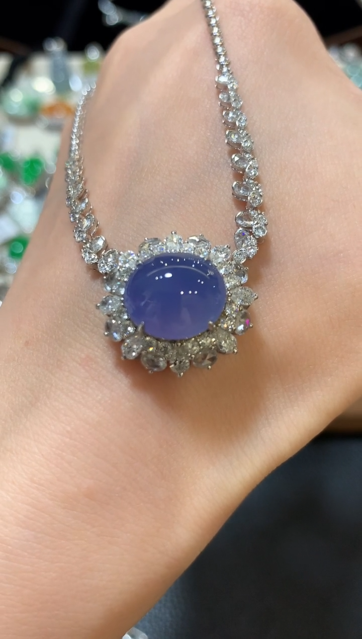 项链18K金镶嵌翡翠?****?m35紫色有色差