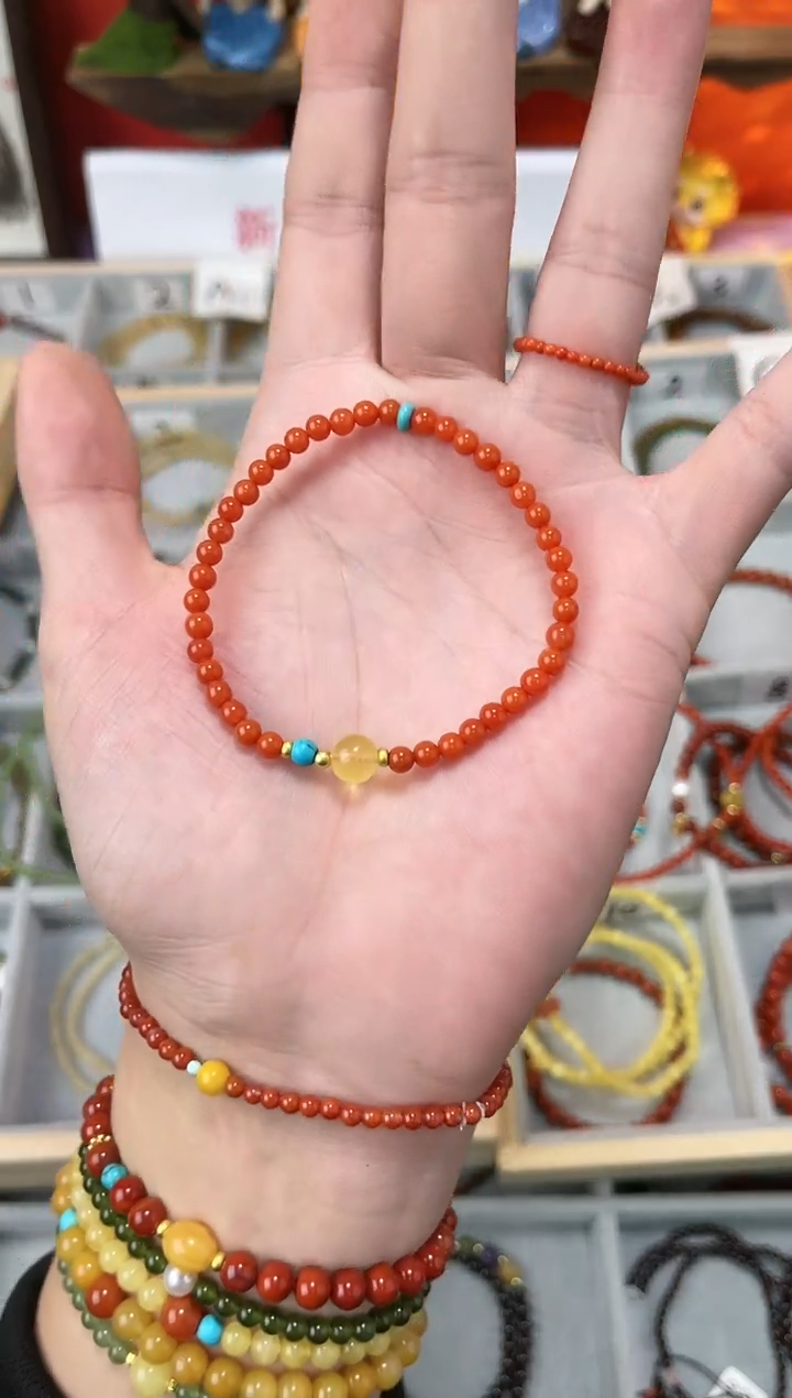 【闪购商品】南红玛瑙手串未镶嵌0.4南红单圈蜜蜡QF-A223