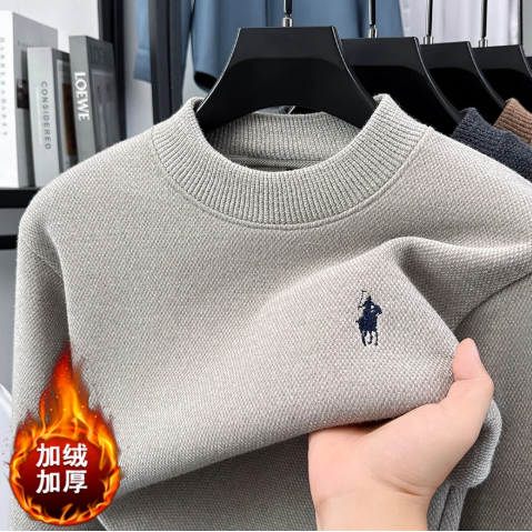 【一体绒】雪貂绒男士毛衣休闲半高领加绒加厚保暖上衣针织打底衫男