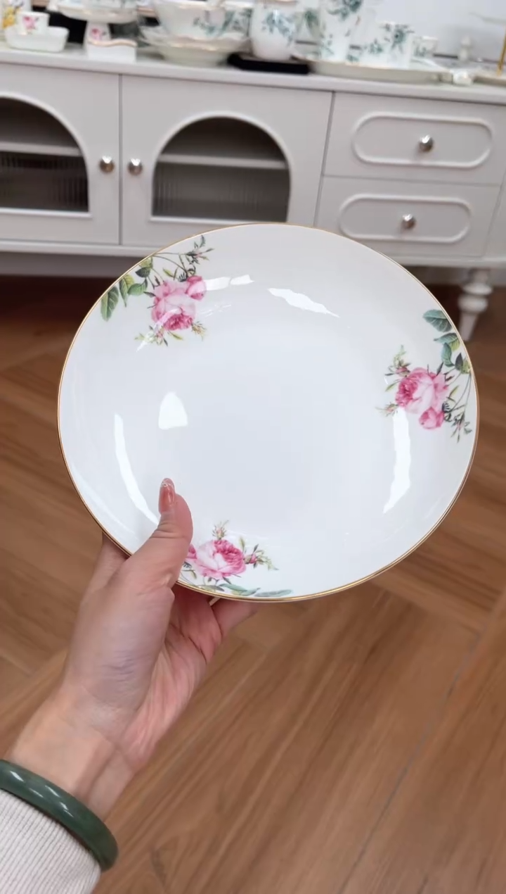 【闪购商品】碗玫瑰高骨骨瓷2个深盘