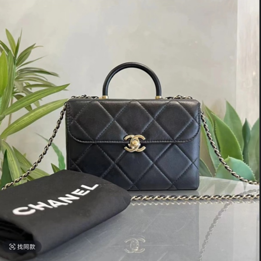 99新 Chanel/香奈儿 小花6花 23K 手柄医生盒子包 黑色 芯片金扣 