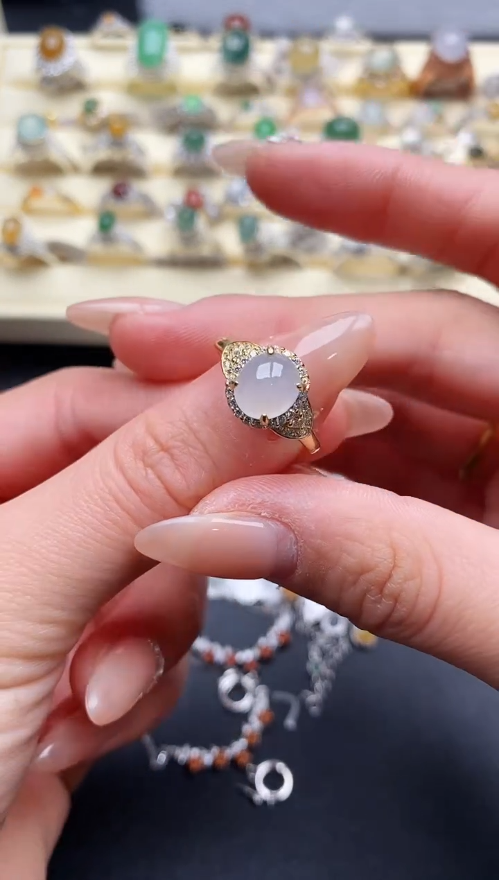 【闪购商品】翡翠戒指银S925镶嵌4444444+4