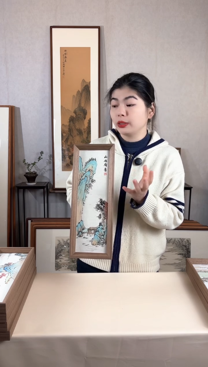 【闪购商品】国画手绘*山水清音*15*42cm摆台
