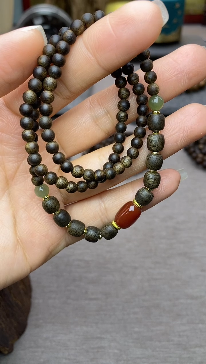 【闪购商品】沉香手串白棋04+紫棋06三圈设计