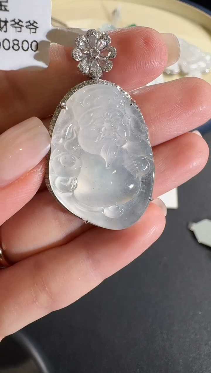 【闪购商品】翡翠吊坠(不含链)18K金镶嵌【源头工厂】钻石镶嵌