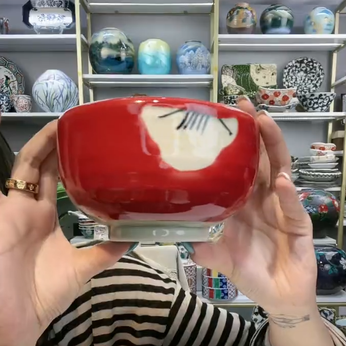 新品四【单支】日本进口濑户烧赤绘椿小丼碗13.5cm