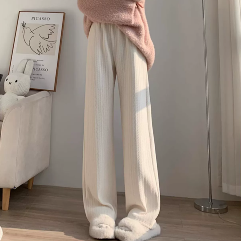 《1371-1380》时尚女装休闲裤子加厚加绒显瘦春秋高腰外穿宽松垂感