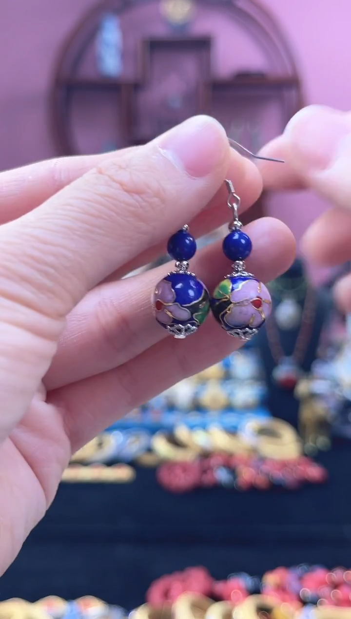 非遗 景泰蓝 耳环 宝蓝 