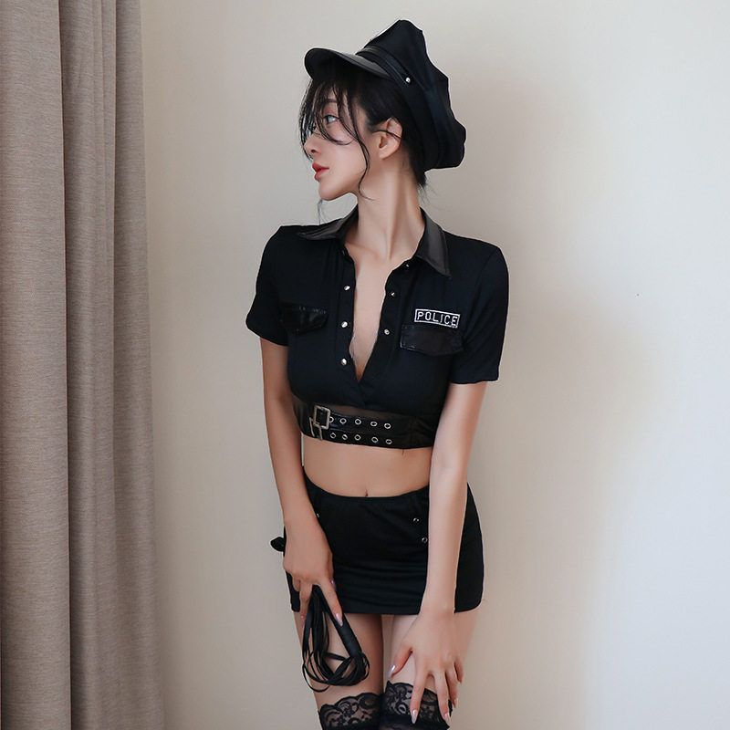 POLICE套装薄款制服服装夜店DJ显瘦夏季黑色网红辣妹包臀打底紧身