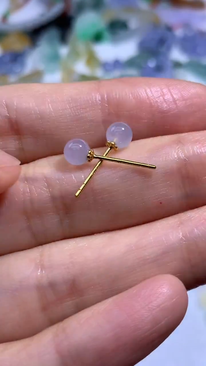 定制翡翠18K金镶嵌 耳钉 卡5