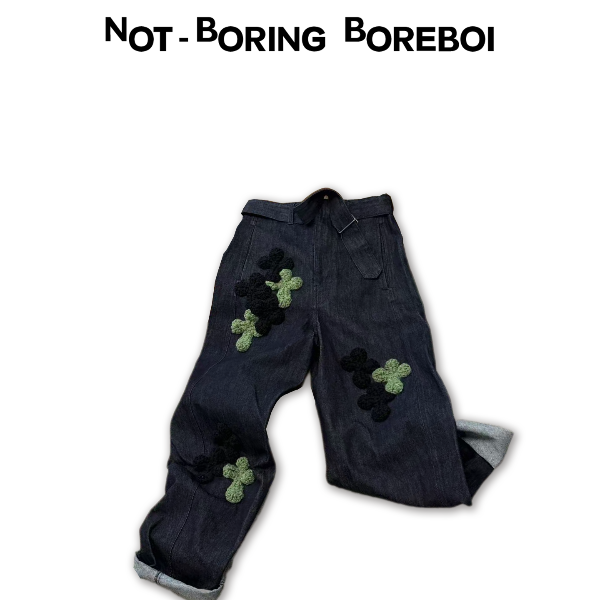 【DoubleCheck】Not-Boring Boreboi 高腰裁剪立体贴片弯刀牛仔裤