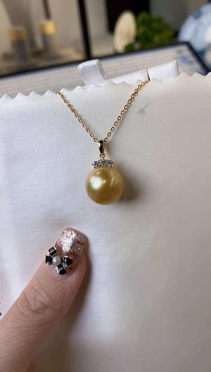 【闪购商品】海水珍珠吊坠(不含链)18K金镶嵌12-13南洋金珍珠吊坠
