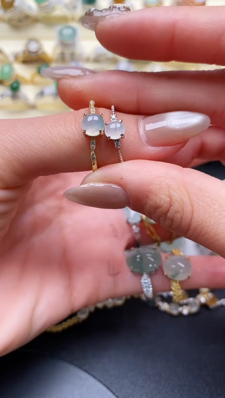 【闪购商品】翡翠戒指银S925镶嵌缅甸天然A货翡翠55 6-7