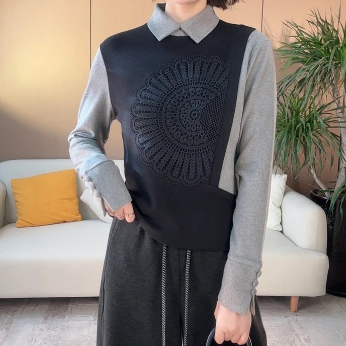 秋冬不规则拼接新中式保暖双面加绒衬衣显瘦休闲女士上衣1120