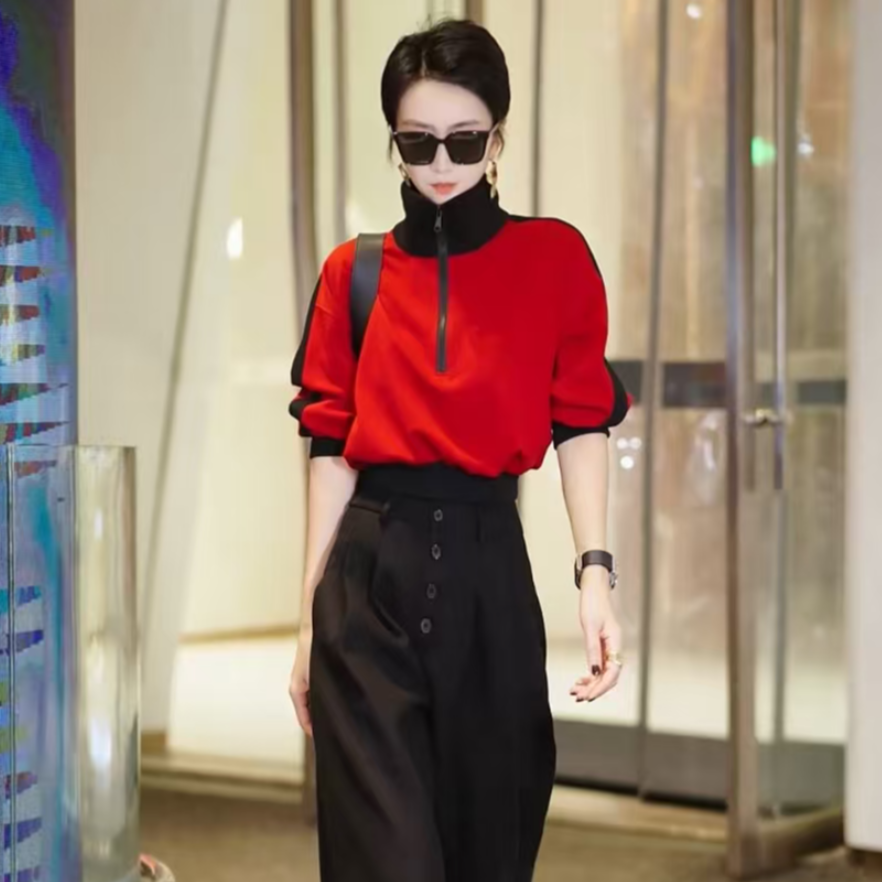 （玟萱推荐）原创小众高级气质显瘦拼色拉链卫衣