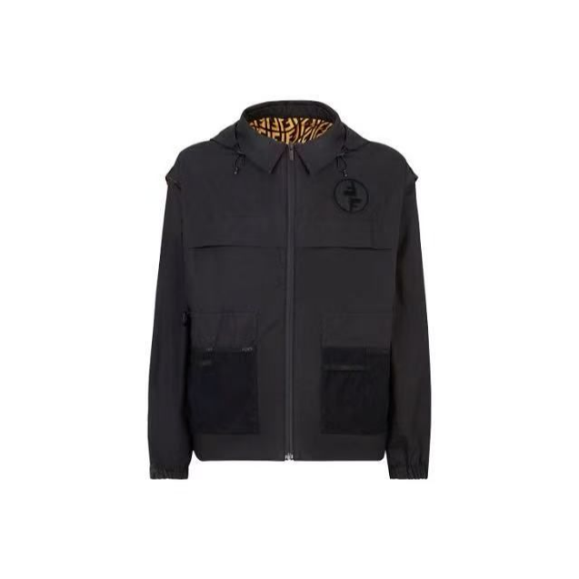 全新未使用 FENDI/芬迪 纯色拉链连帽长袖夹克外套48码