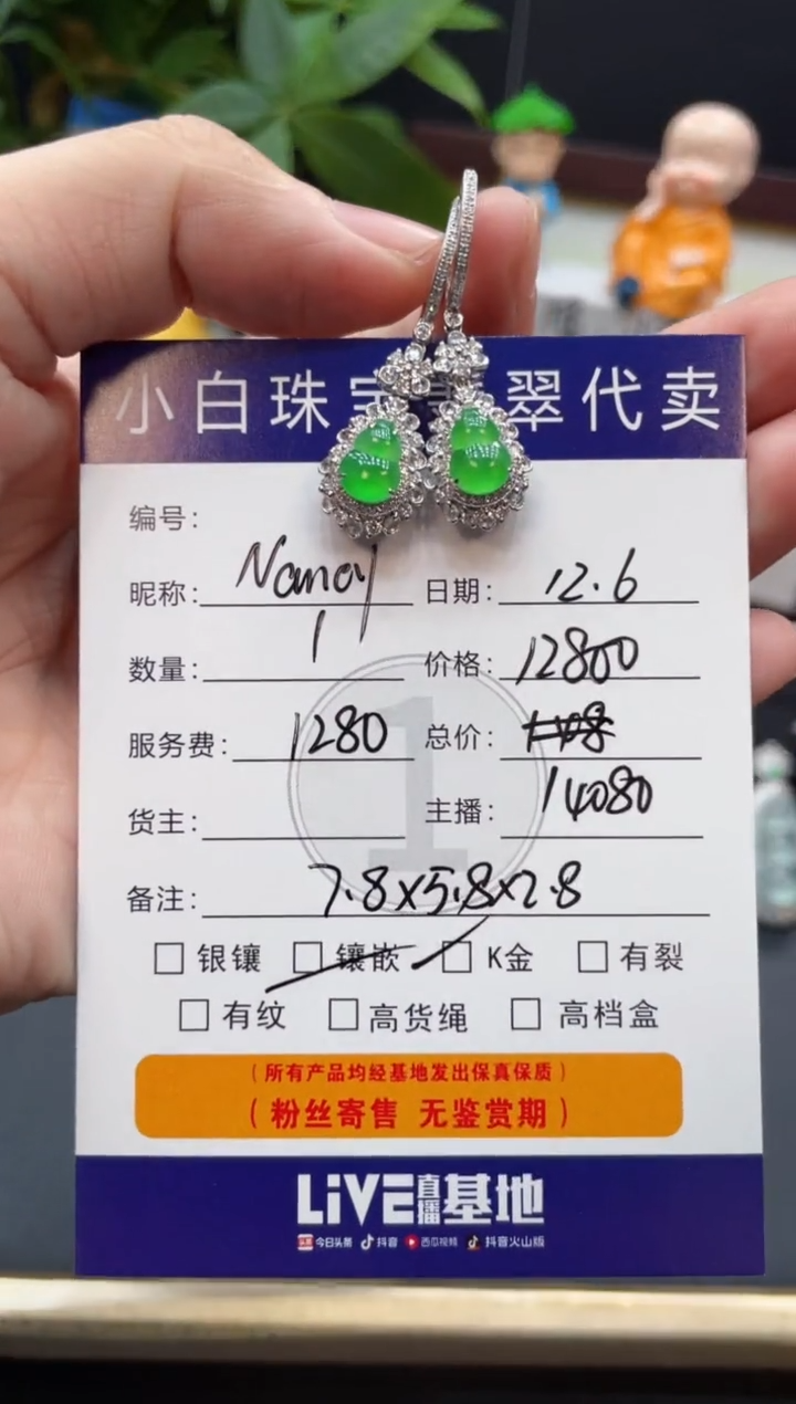 18K金镶嵌翡翠耳饰N****8耳饰