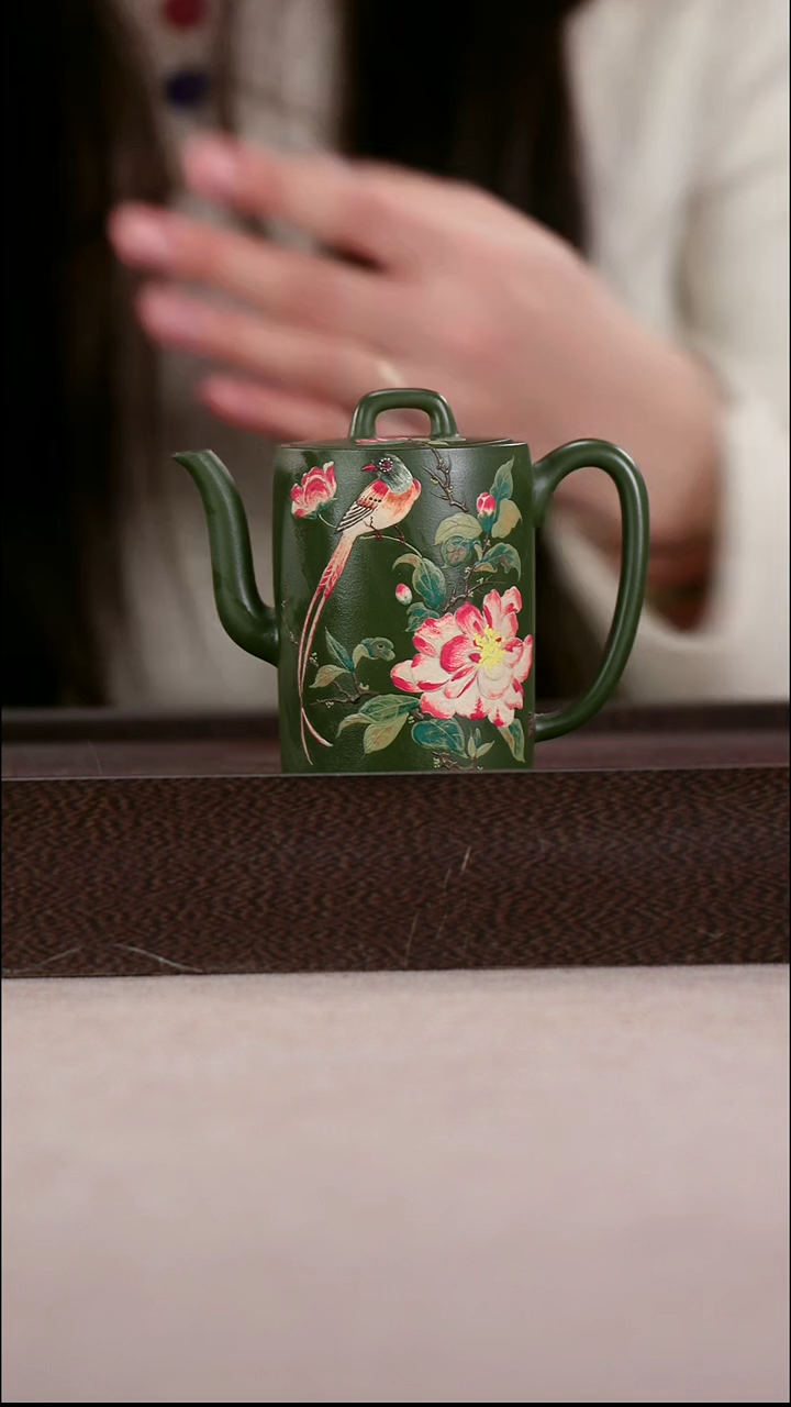 茶壶紫砂翡翠绿泥精工泥绘高汲直
